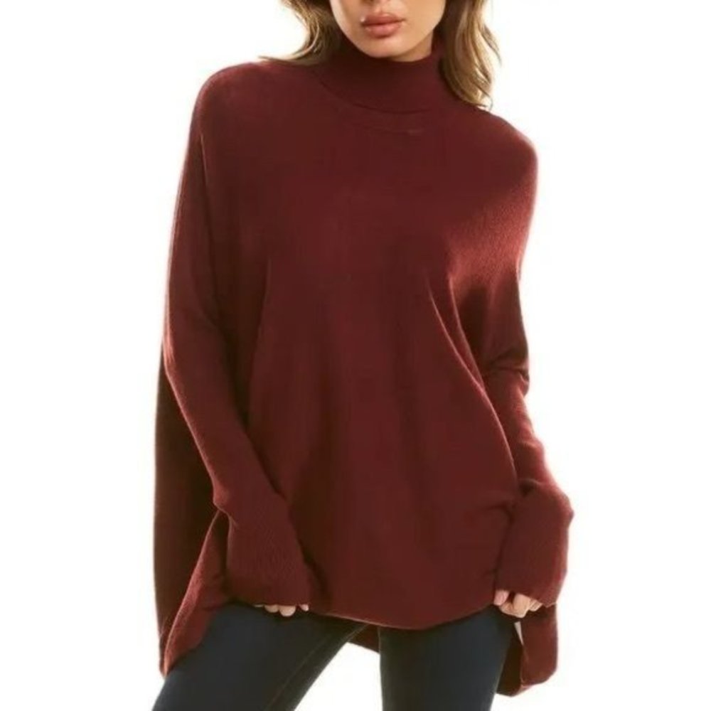 Joseph A Easy Boxy Fit Solid Print Turtleneck Ribbed Knit Poncho Tunic NWT